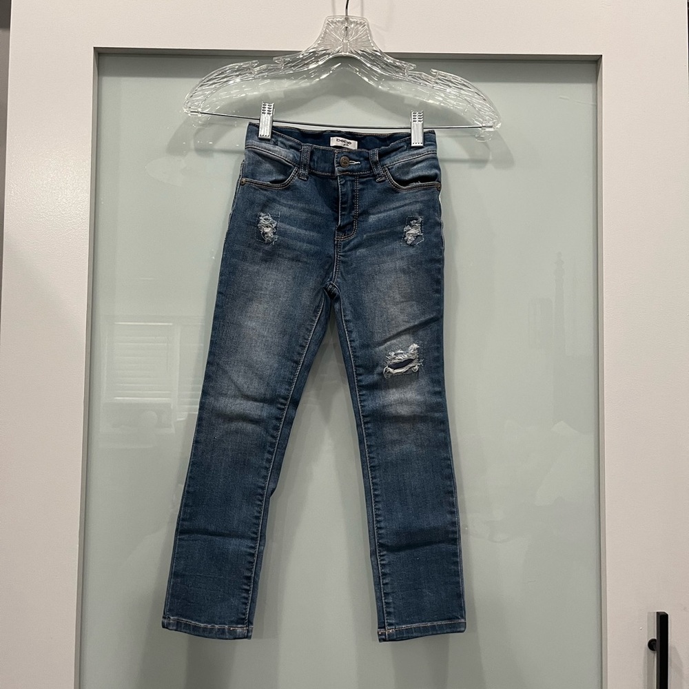 Bebe Girl Distress Straight Leg Jeans, Size 5
